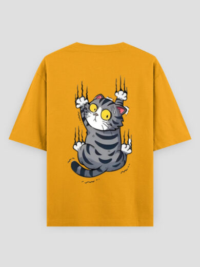 ZanyTee Claw Crazy Cartoon Cat Back Print T-Shirt