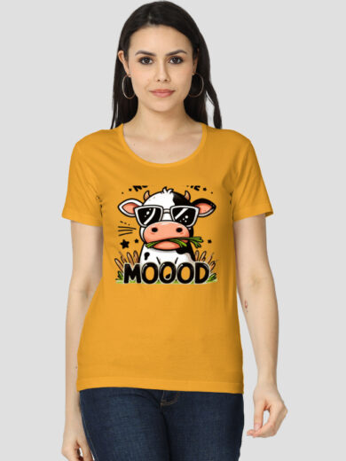 ZanyTee Mooood Cool Cow Graphic Women T-Shirt